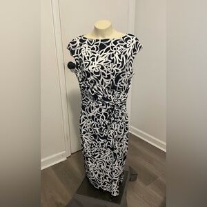 NWOT Lauren Ralph Lauren Navy and White Print Dress 12